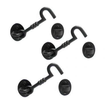 Wrought Iron Door or Gate Cabin Hooks 4 Inch Set of 3