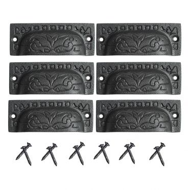  Wrought Iron Victorian Embossed Bin Pull 3-1/2 Inch
