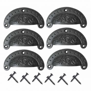 Wrought Iron Old World Etched Design Bin Pulls 3-3/4 Inch Set of 6