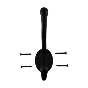  Black Cast Iron Double Hat or Coat Hook 5-1/2 Inch