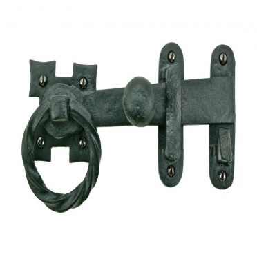  Wrought Iron Twisted Ring Gate Latch Set 7 Inch