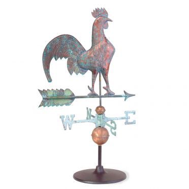 Rooster Weathervane on Garden Stand | Full-bodied Verdigris Copper