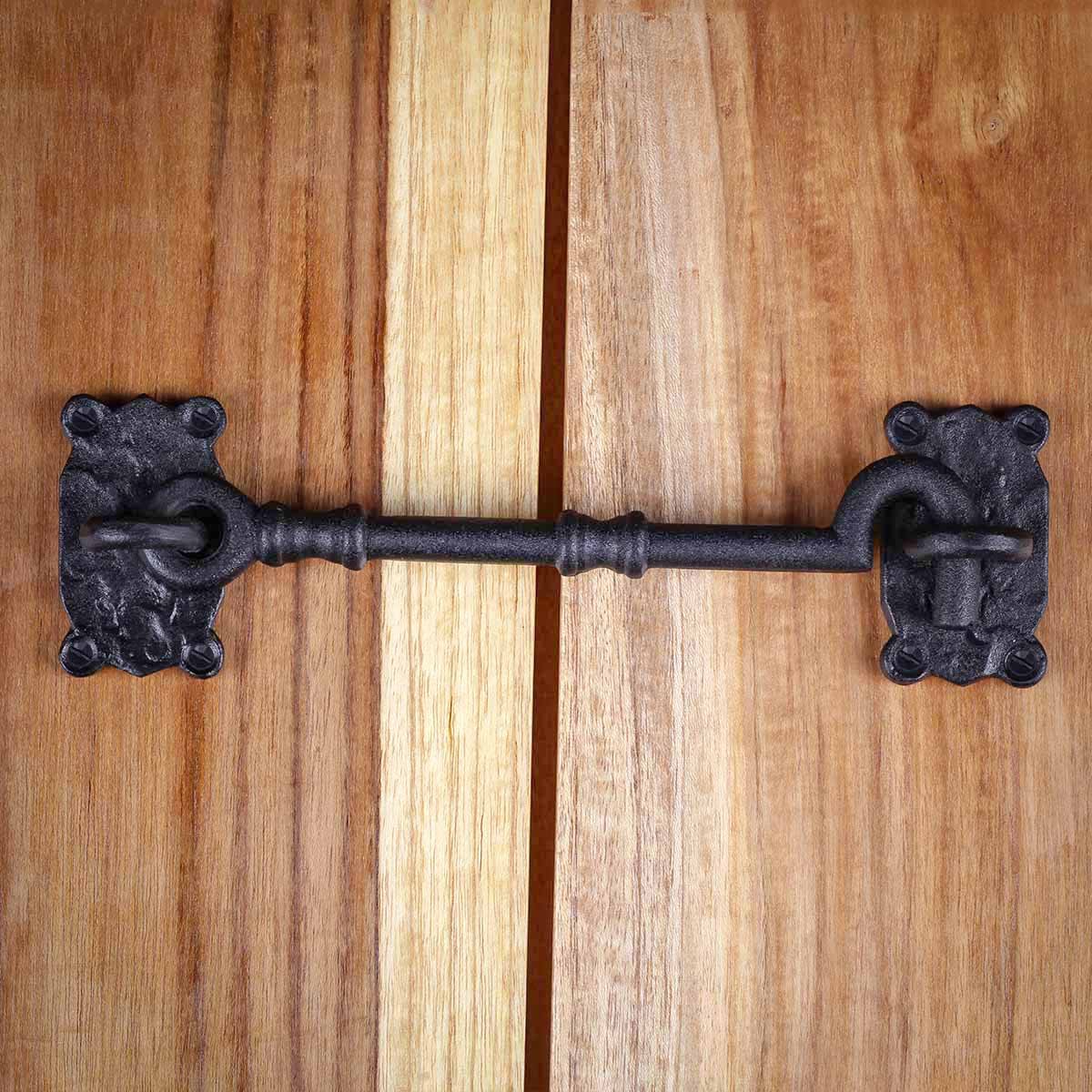 https://wroughtworks.com/images/wrought-iron/wrought-iron-cabin-hook-eye-bolt-latch-7.25-inch.jpg