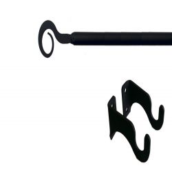 Fleur-de-Lis Curtain Rod Adjustable w/Brackets Black Wrought Iron 21" 130" USA 