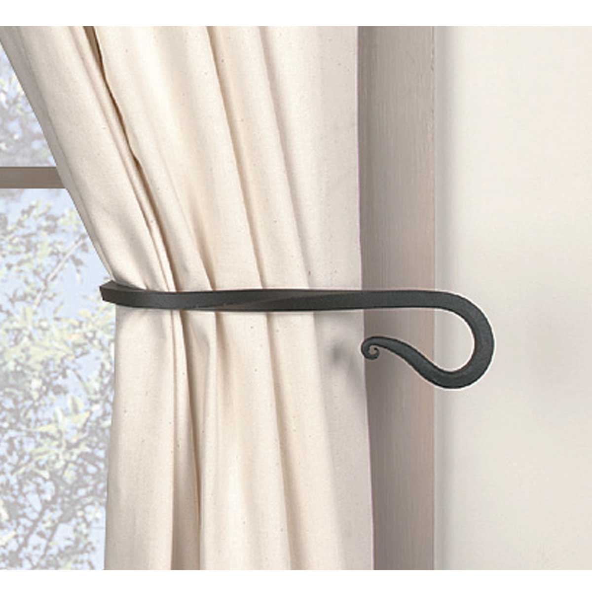 Curtain Tie Back Hooks   Wrought Iron Curtain Tiebacks Twisted Hook Pair 