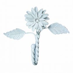   Single Hook White Zinnia with Leaves 7 Inch